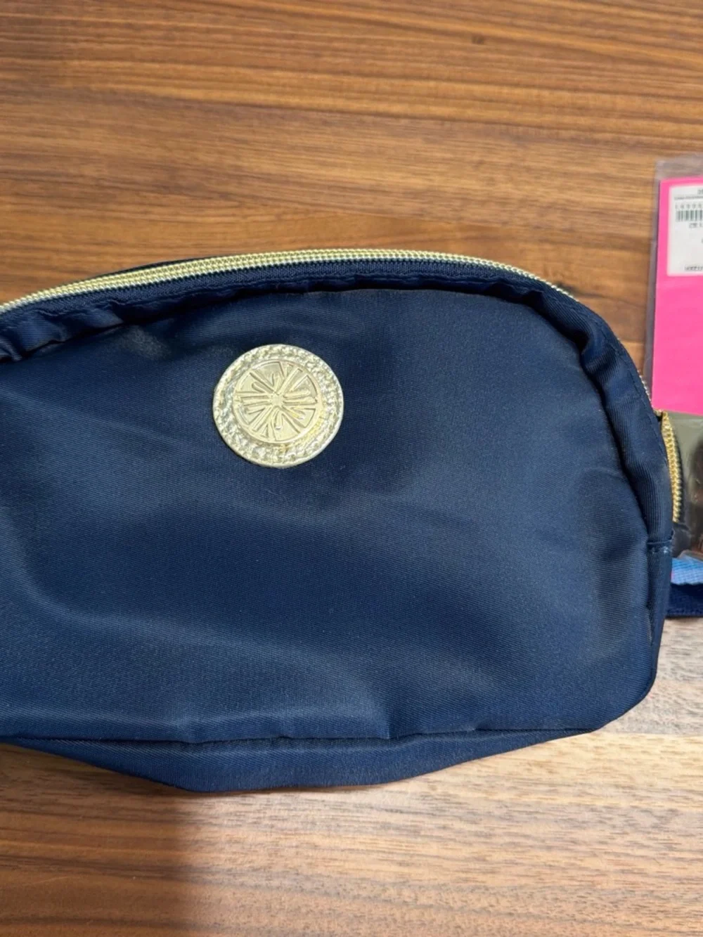 Lilly Pulitzer Navy Satin cross body or Belt Bag with Gold Medallion. NWT